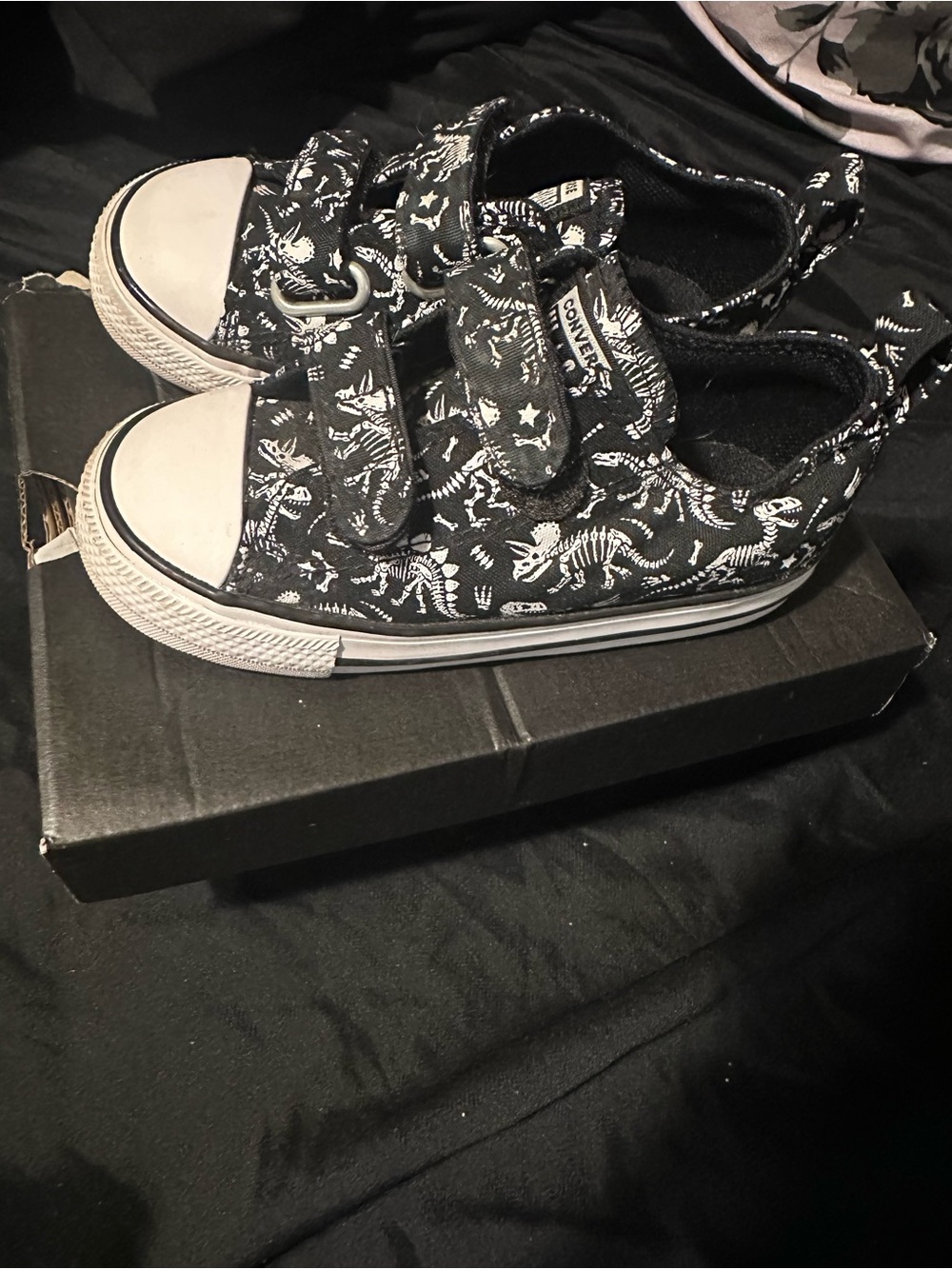 Converse Kids Black Dinosaur Print Velcro Sneakers
